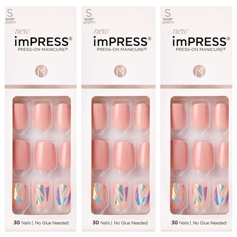 ImPress Press-On Pink Blush Short Length Nails Accents x 3 Packs!